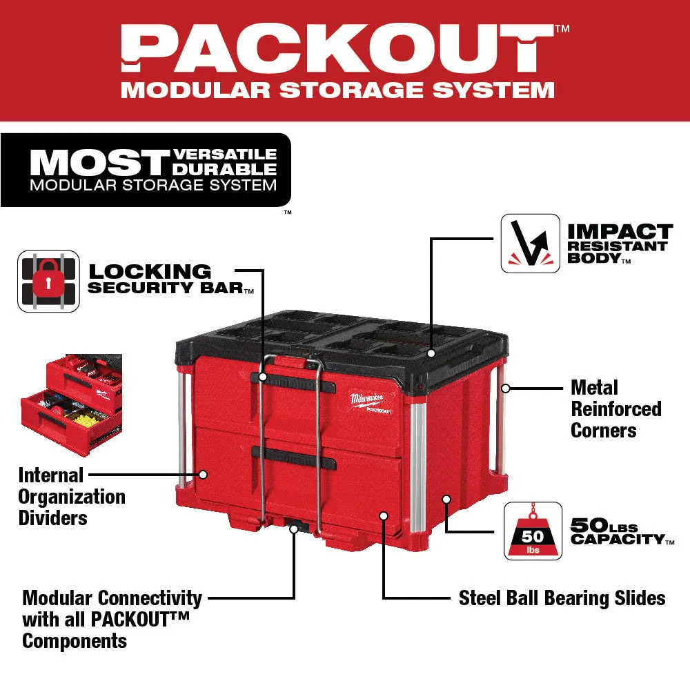 Milwaukee 48-22-8442PO PACKOUT 3 / 2 Drawer Combo Tool Box w/ Work Top / Dolly