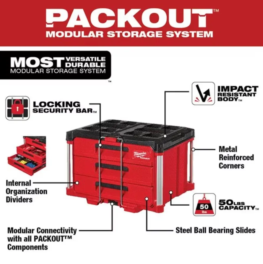 Milwaukee 48-22-8443 PACKOUT™ 3-Drawer Tool Box