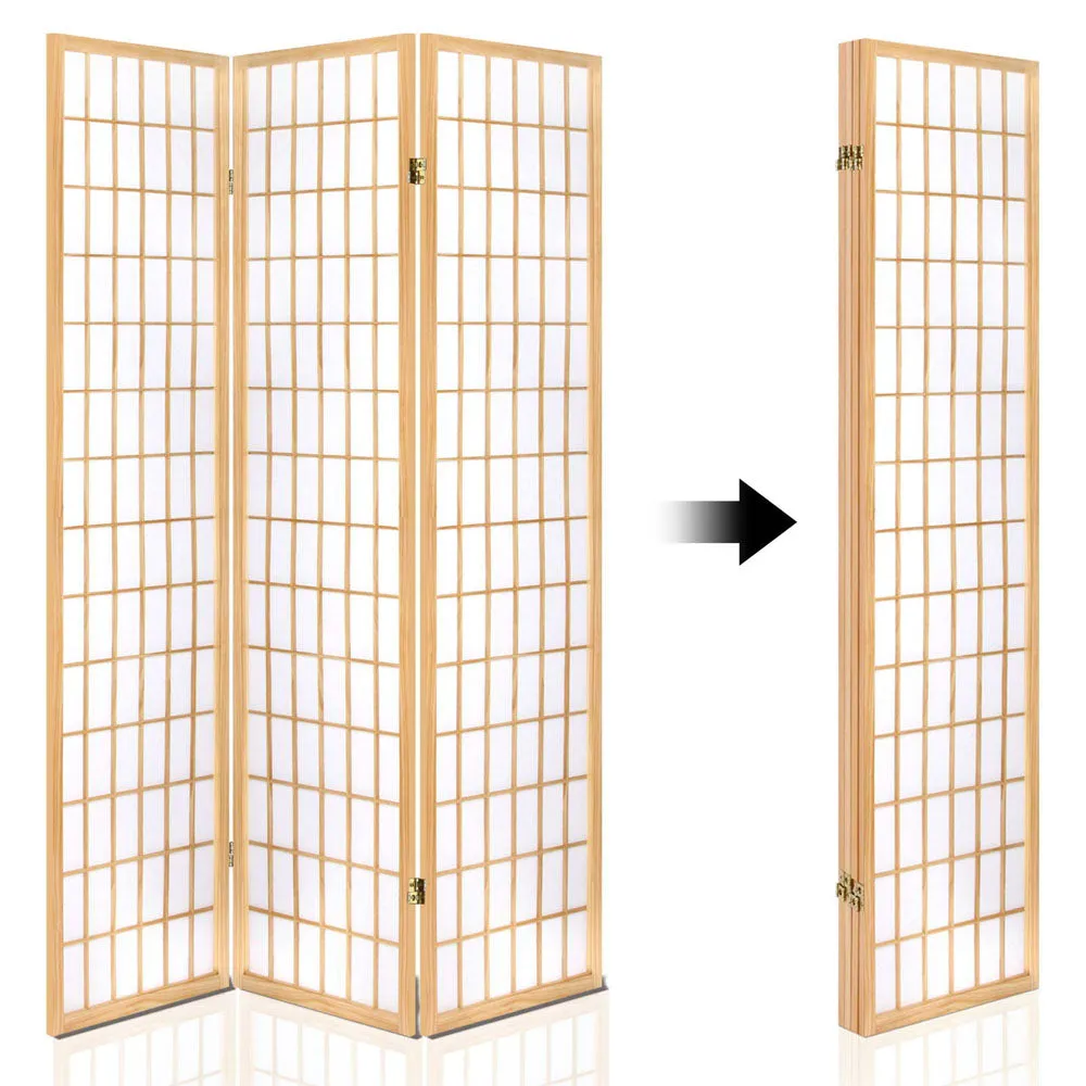 Natural Foldable 4-Panel Room Divider, Solid Pine - Artiss