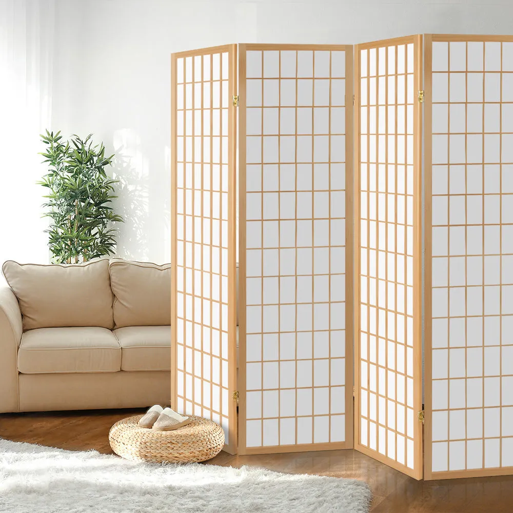 Natural Foldable 4-Panel Room Divider, Solid Pine - Artiss