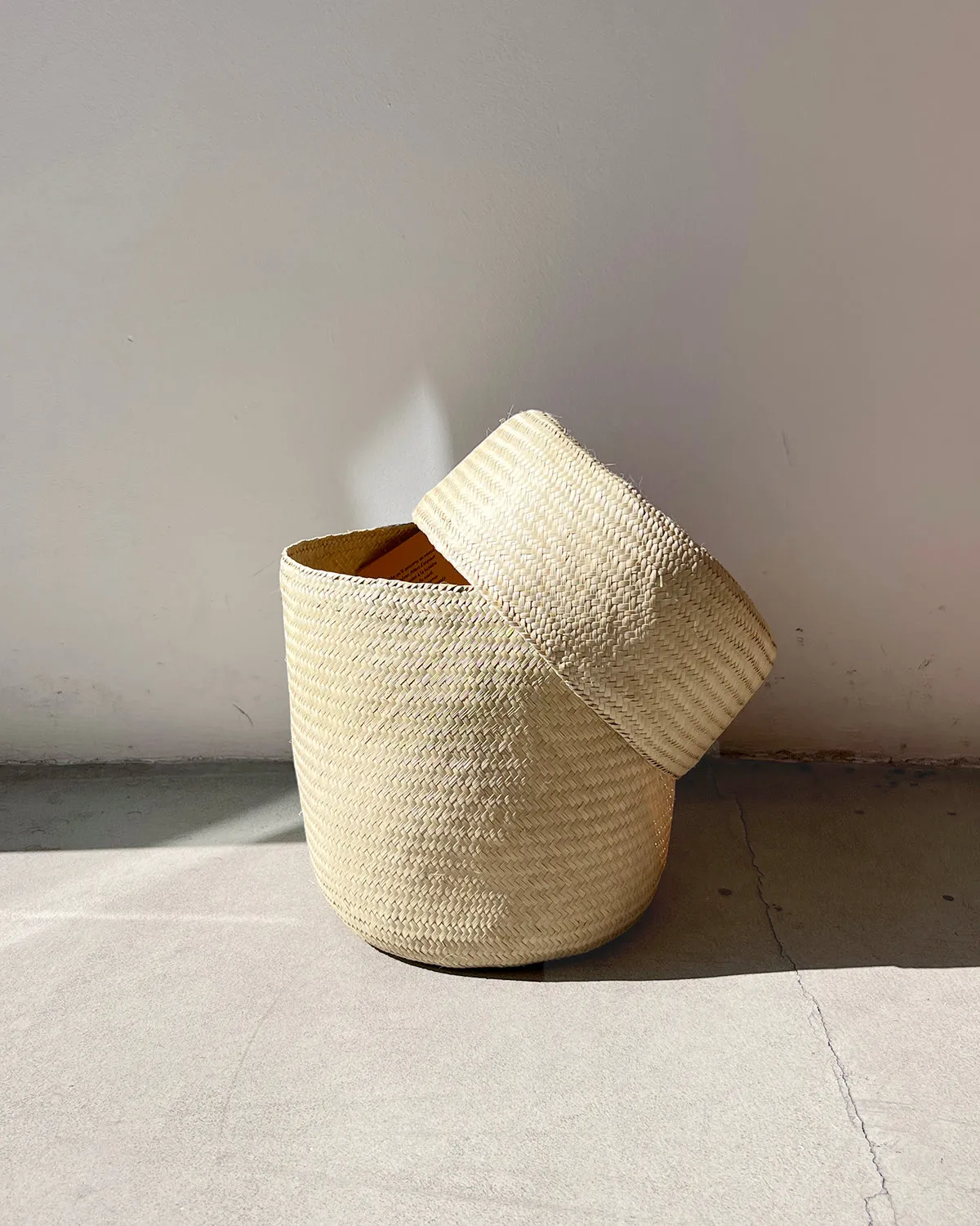 Natural Woven Palm Baskets with Lid