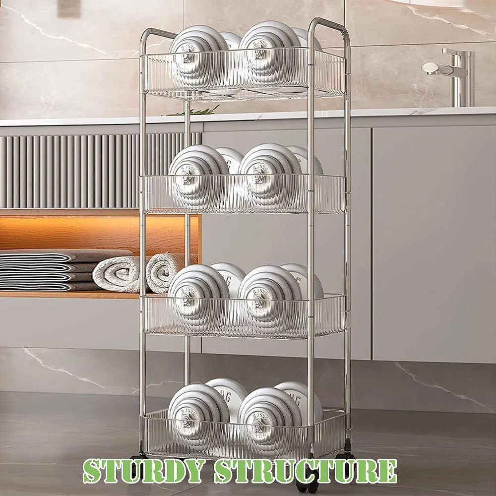 (Net) 4 Layer Household Kitchen Transparent Storage Rack Simple Mobile Trolley Bathroom Storage Organizers Home Furniture