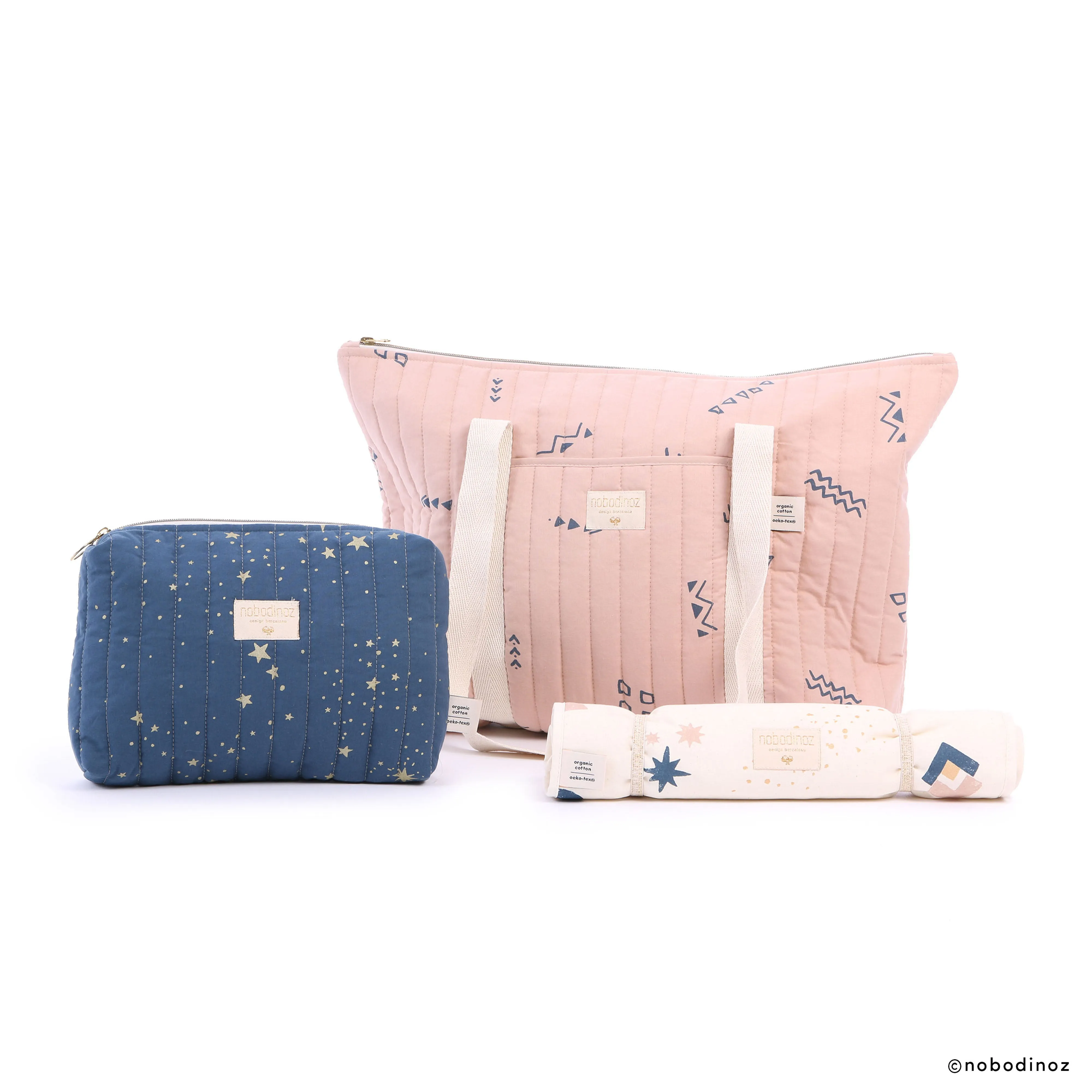 nobodinoz Paris Maternity Bag Blue Secrets/Misty Pink