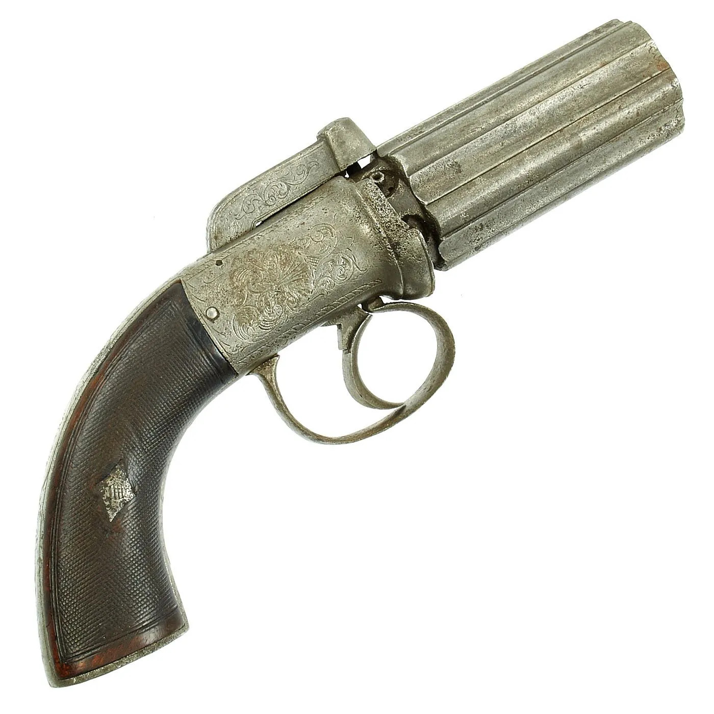 Original 19th Century British Pepperbox Double-Action Percussion Revolver circa 1840