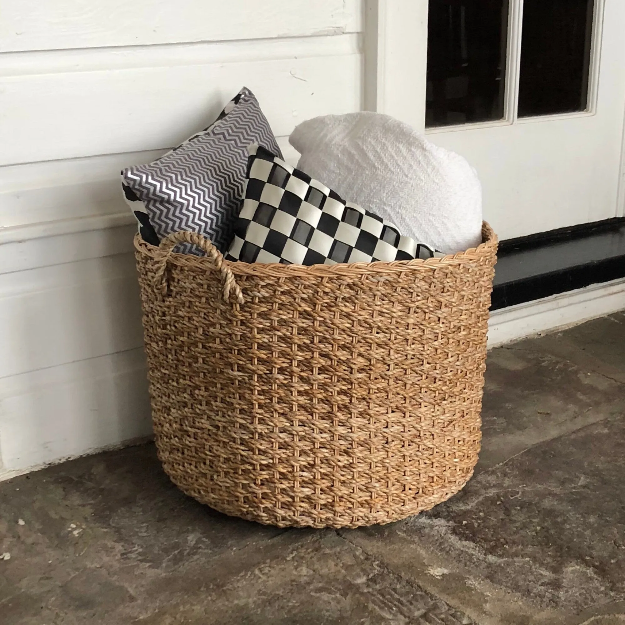 Round Wicker Blanket Storage Basket With Handles| Woven | Eco-Friendly | Rattan | Artisan Made