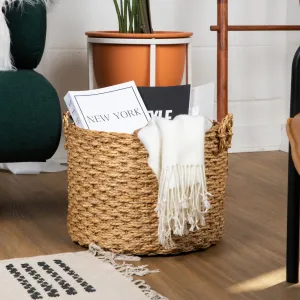 Round Wicker Blanket Storage Basket With Handles| Woven | Eco-Friendly | Rattan | Artisan Made