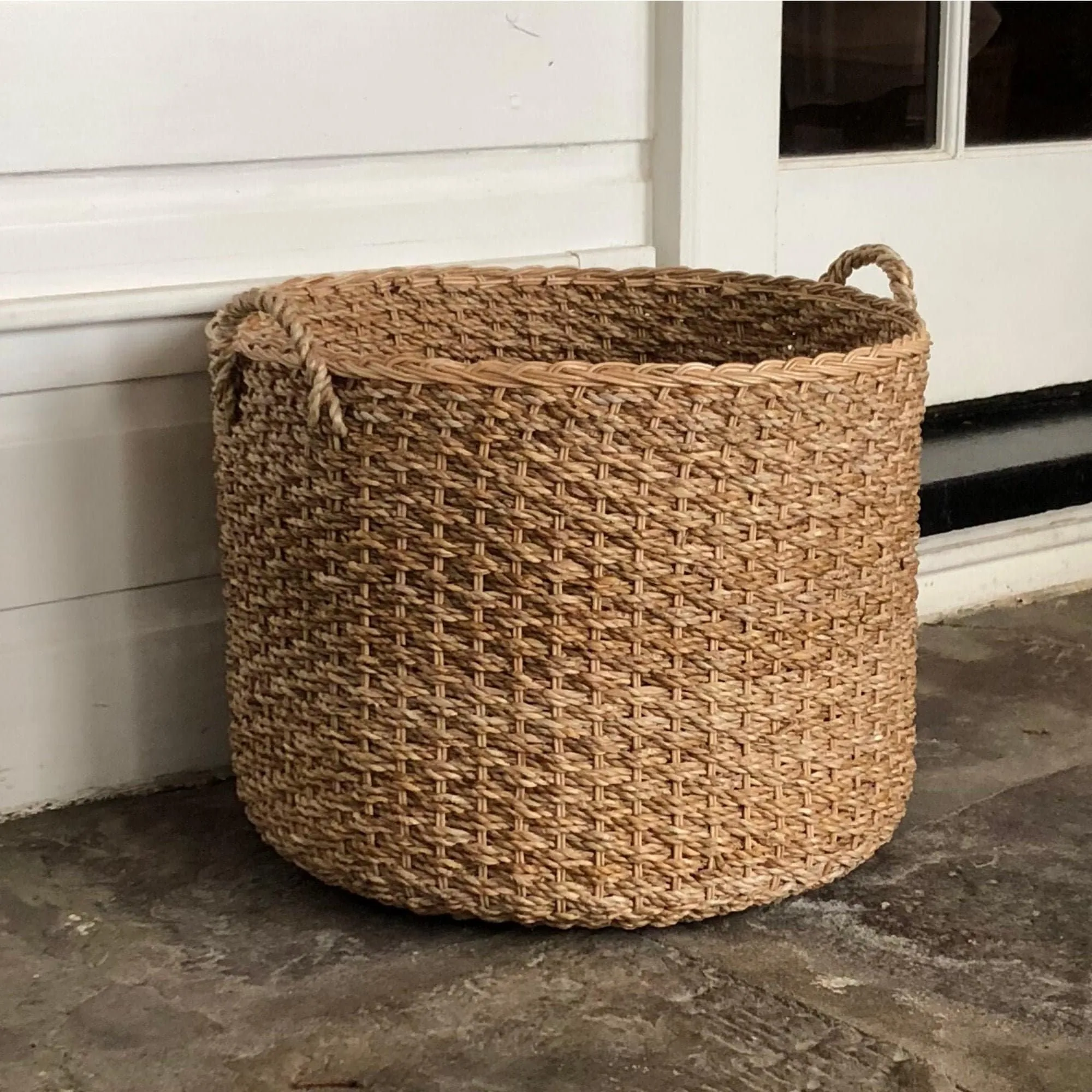 Round Wicker Blanket Storage Basket With Handles| Woven | Eco-Friendly | Rattan | Artisan Made