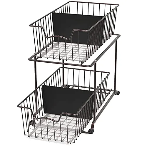 Simple House Ware 2 Tier Cabinet Wire Basket Drawer Organizer Brown