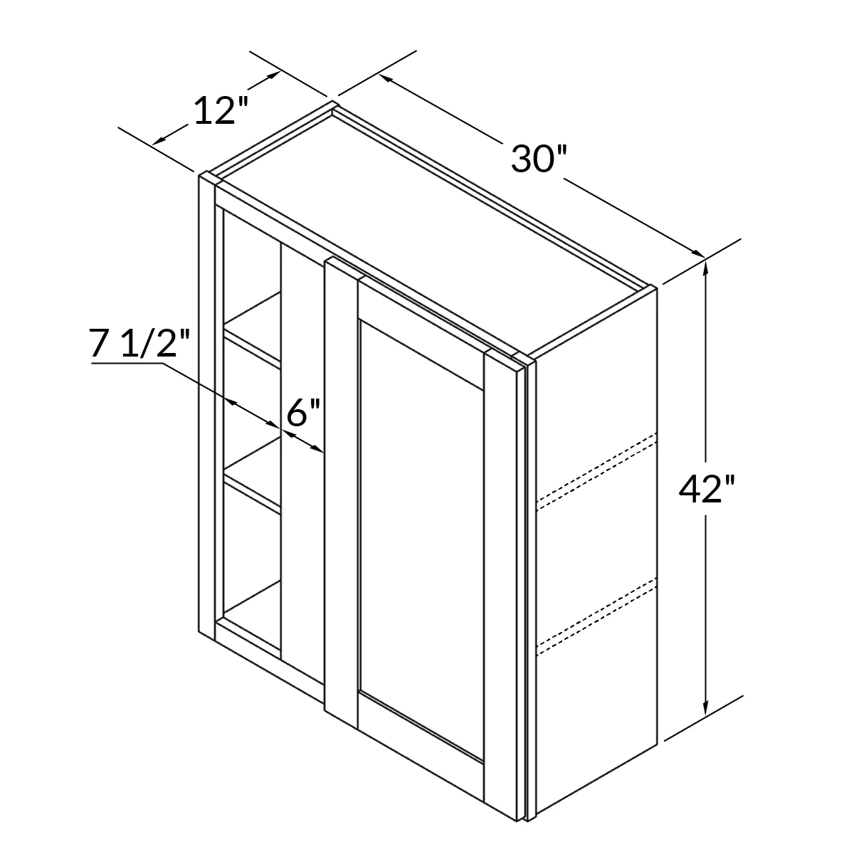 Square Corner Wall Blind Reversible Kitchen Cabinet SC3042 Alpina White LessCare 30 in. width 42 in. height 12 in. depth