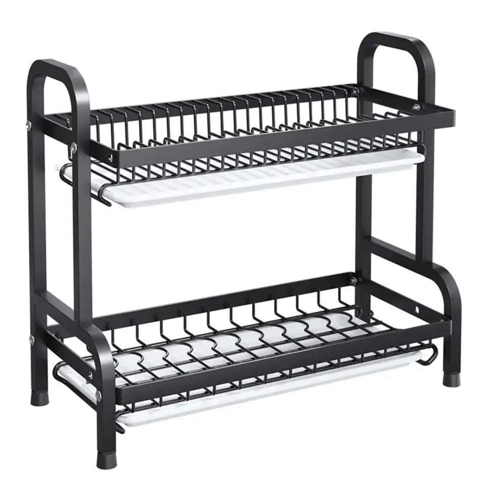 Stainless steel 2 shelf dish racks with drain tray