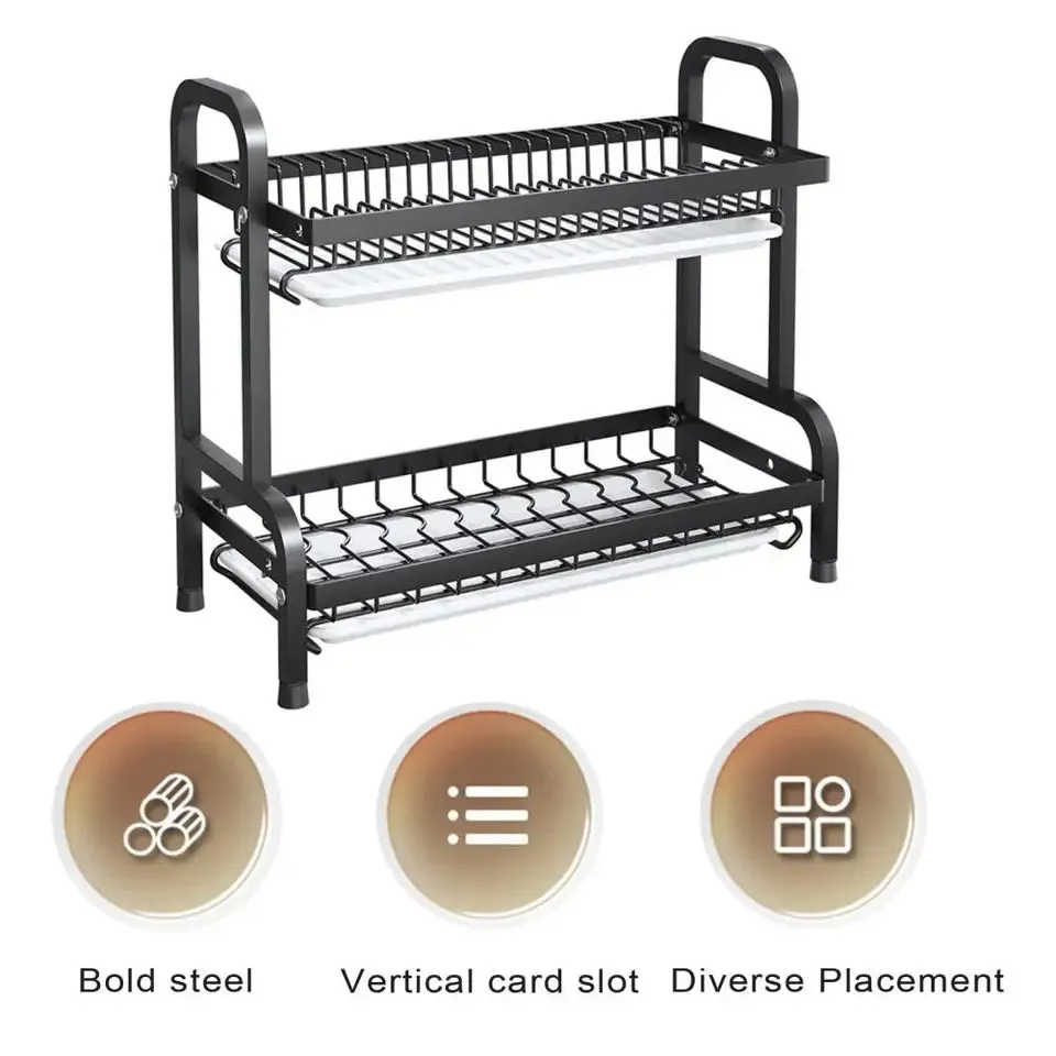 Stainless steel 2 shelf dish racks with drain tray