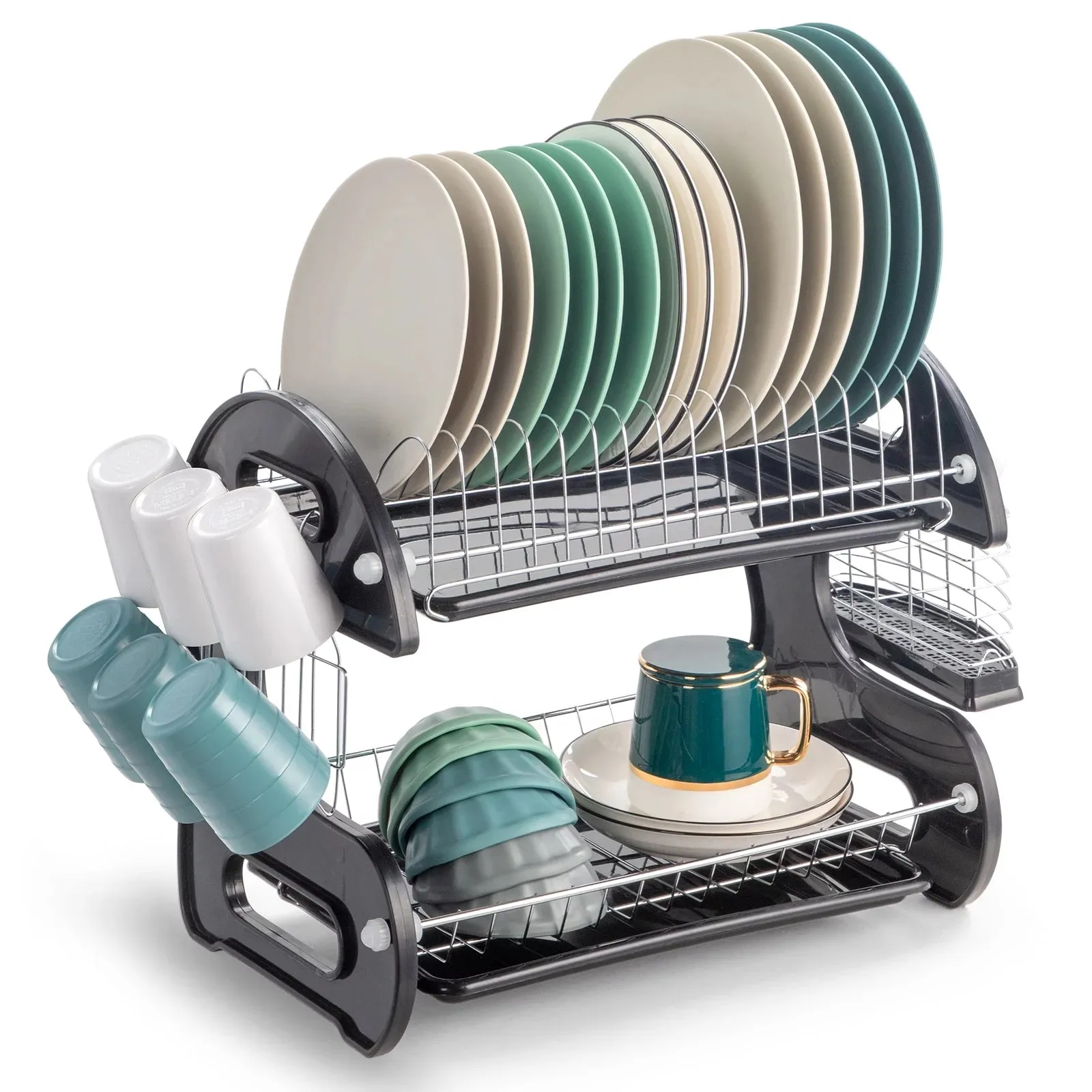 Stainless Steel 2-Tier Dish Drainer Drying Rack with Large Capacity Storage - 22.83" x 11" x 14.57"