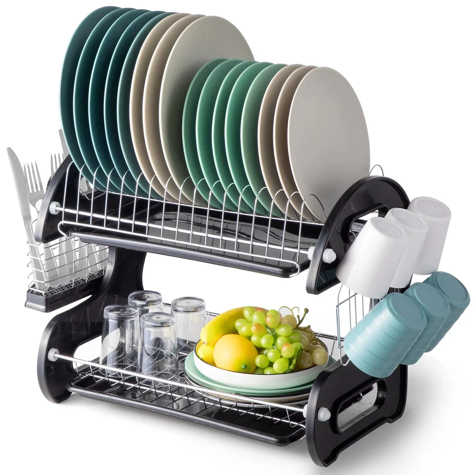 Stainless Steel 2-Tier Dish Drainer Drying Rack with Large Capacity Storage - 22.83" x 11" x 14.57"