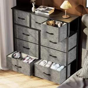 Tall Dresser Fabric Storage Tower with 9 Fabric Bins Drawers,Wooden Top for Kid Room, Closet, Entryway, Nursery