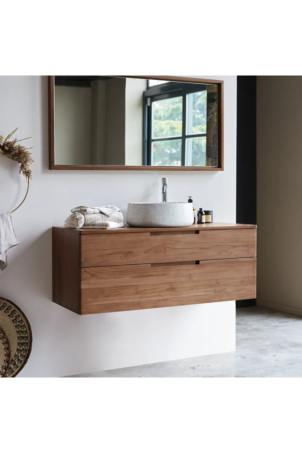 Teak Wall Mounted Vanity Unit | Tikamoon Baker