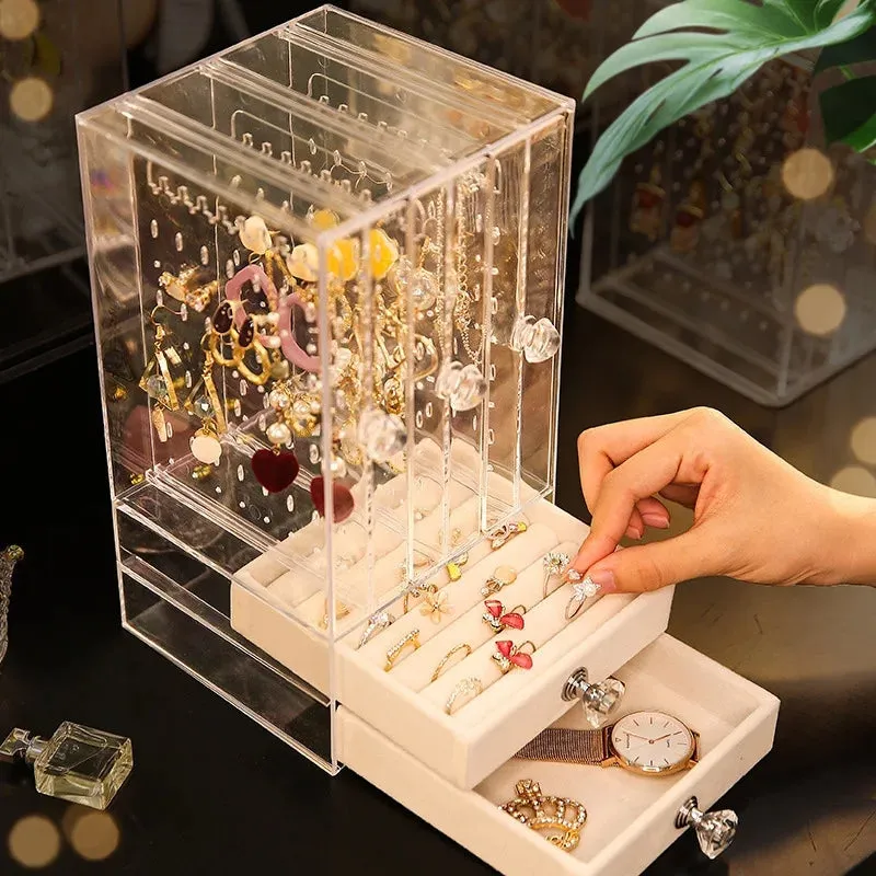 TRANSPARENT JEWELRY ORGANIZER BOX WITH DRAWER