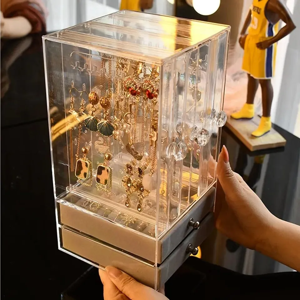 TRANSPARENT JEWELRY ORGANIZER BOX WITH DRAWER