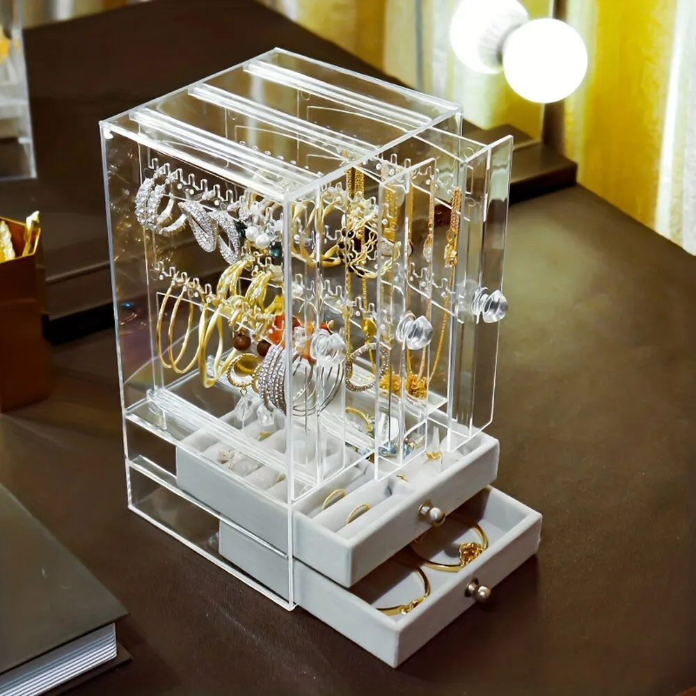 TRANSPARENT JEWELRY ORGANIZER BOX WITH DRAWER