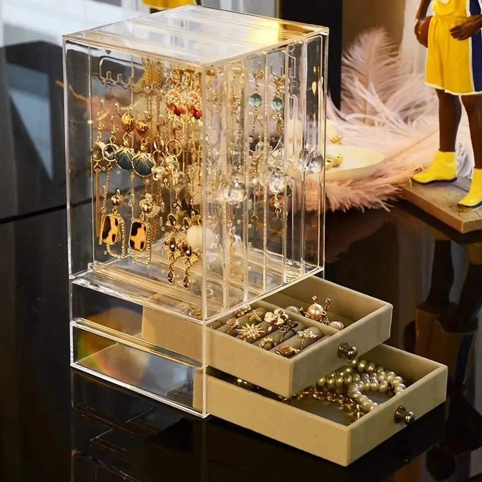 TRANSPARENT JEWELRY ORGANIZER BOX WITH DRAWER