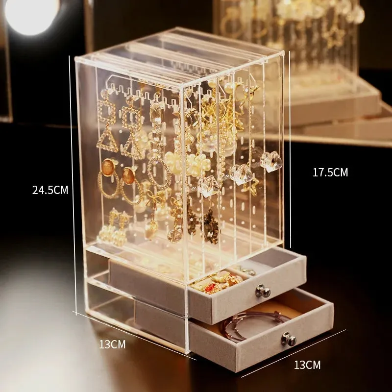 TRANSPARENT JEWELRY ORGANIZER BOX WITH DRAWER