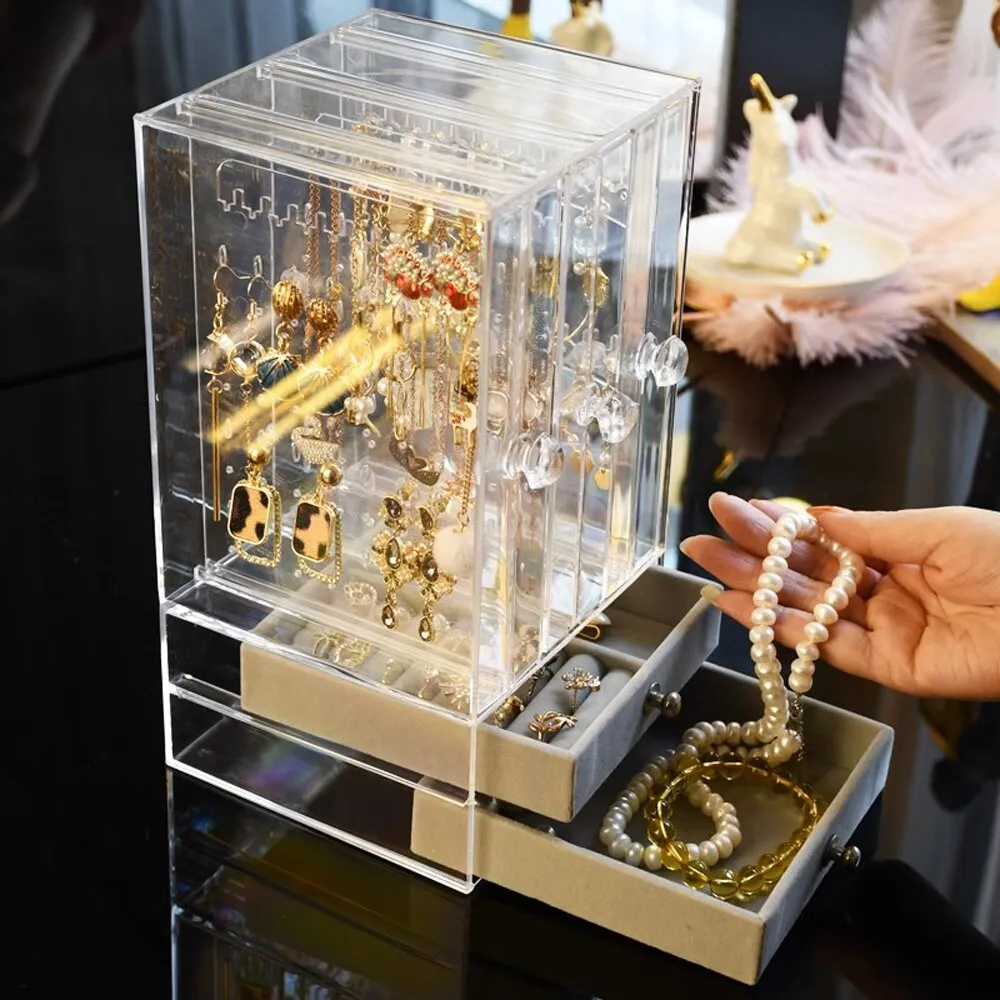 TRANSPARENT JEWELRY ORGANIZER BOX WITH DRAWER