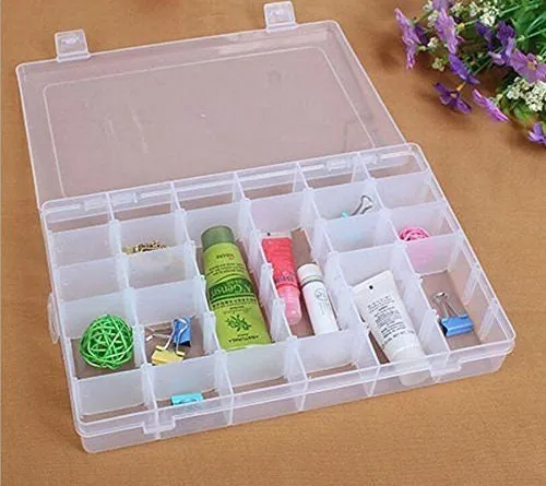 US 36 Grid Box Storage Organizer Case Display Makeup DIY Crafts Drug Collection with Adjustable Divider Big, White