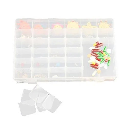 US 36 Grid Box Storage Organizer Case Display Makeup DIY Crafts Drug Collection with Adjustable Divider Big, White