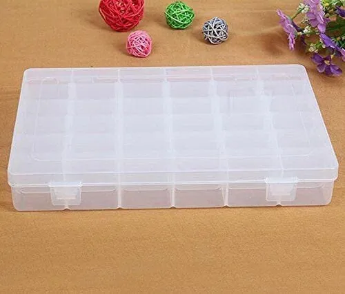 US 36 Grid Box Storage Organizer Case Display Makeup DIY Crafts Drug Collection with Adjustable Divider Big, White