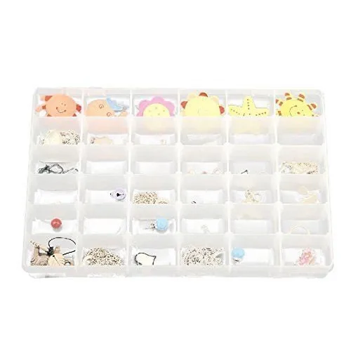 US 36 Grid Box Storage Organizer Case Display Makeup DIY Crafts Drug Collection with Adjustable Divider Big, White