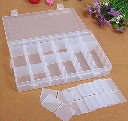 US 36 Grid Box Storage Organizer Case Display Makeup DIY Crafts Drug Collection with Adjustable Divider Big, White