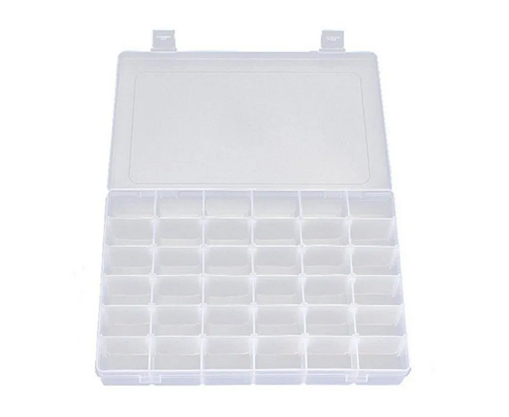 US 36 Grid Box Storage Organizer Case Display Makeup DIY Crafts Drug Collection with Adjustable Divider Big, White