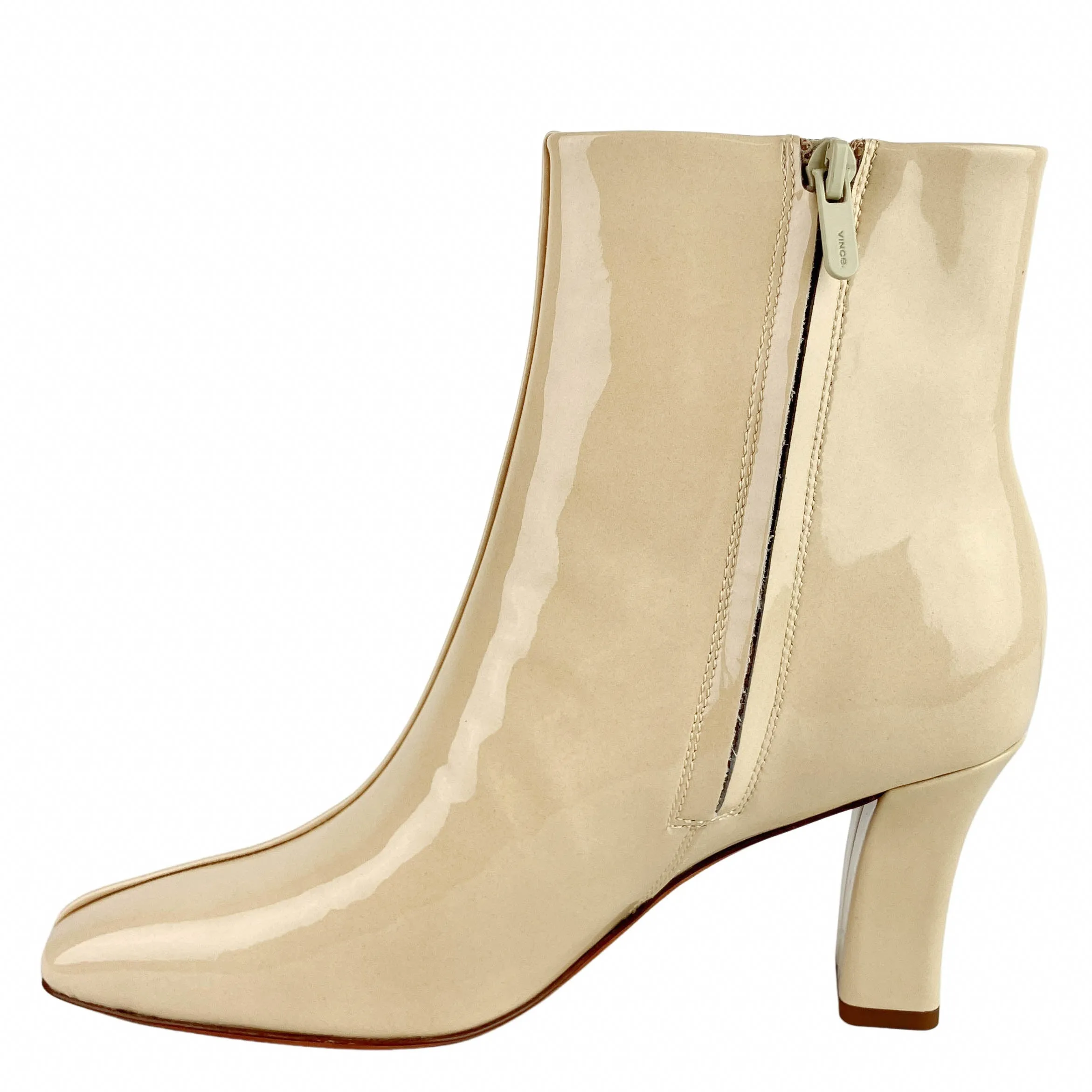 Vince. Charli Patent Leather Boots in Macadamia