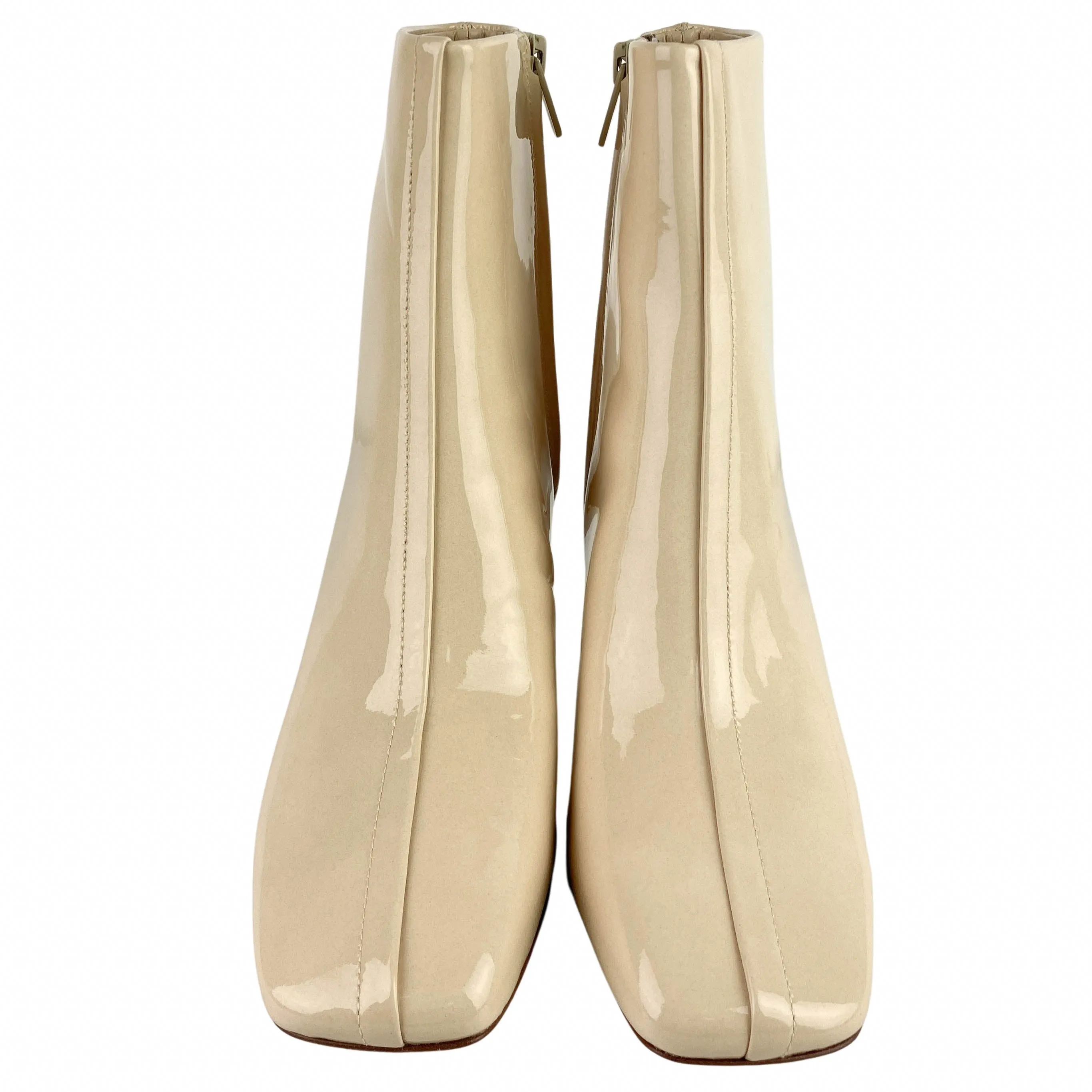 Vince. Charli Patent Leather Boots in Macadamia