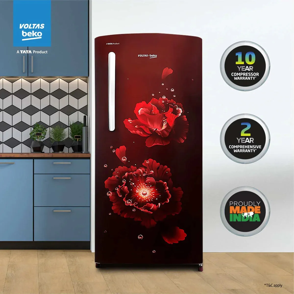 Voltas Beko RDC220A/W0FWETM000UGD 185 L, 5 Star, Single Door DC Refrigerator (Fairy Flower Wine)