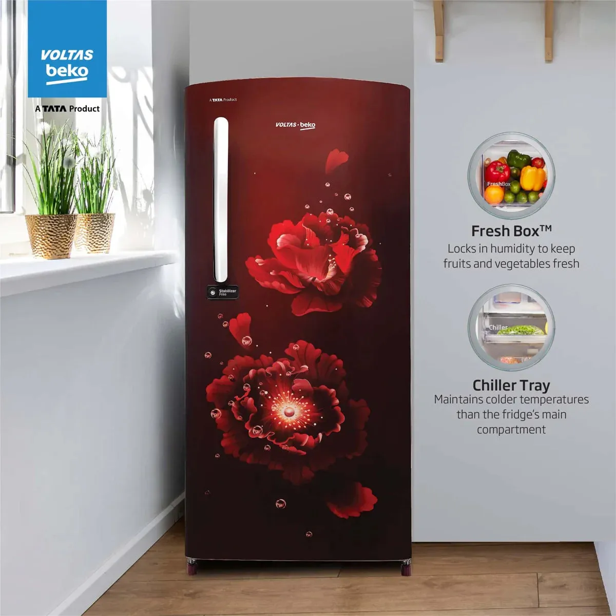 Voltas Beko RDC220A/W0FWETM000UGD 185 L, 5 Star, Single Door DC Refrigerator (Fairy Flower Wine)