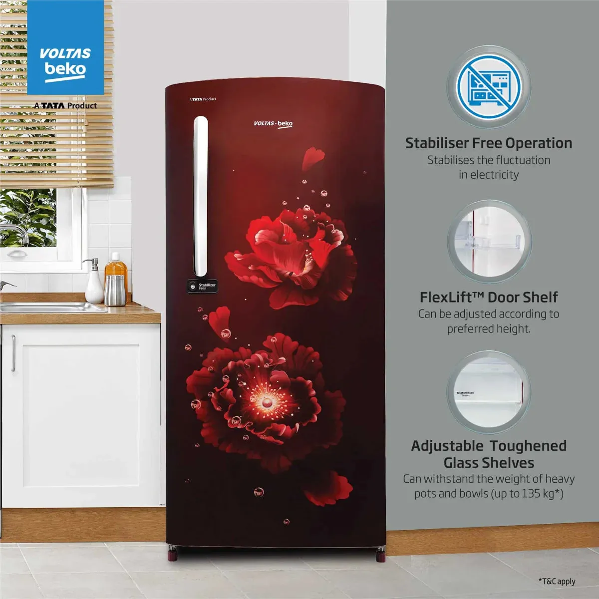 Voltas Beko RDC220A/W0FWETM000UGD 185 L, 5 Star, Single Door DC Refrigerator (Fairy Flower Wine)