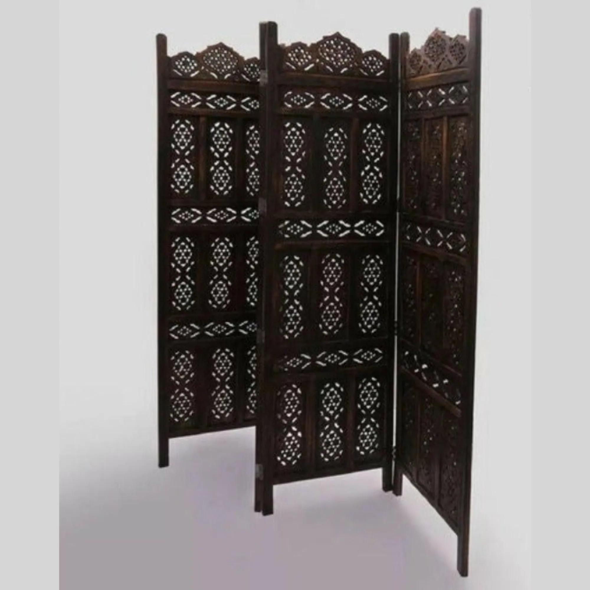 Wooden Twist Mzzzy Partition Screen Room Divider Mango Wood 4 Panels Decorative Folding Privacy Screen for Home and Office