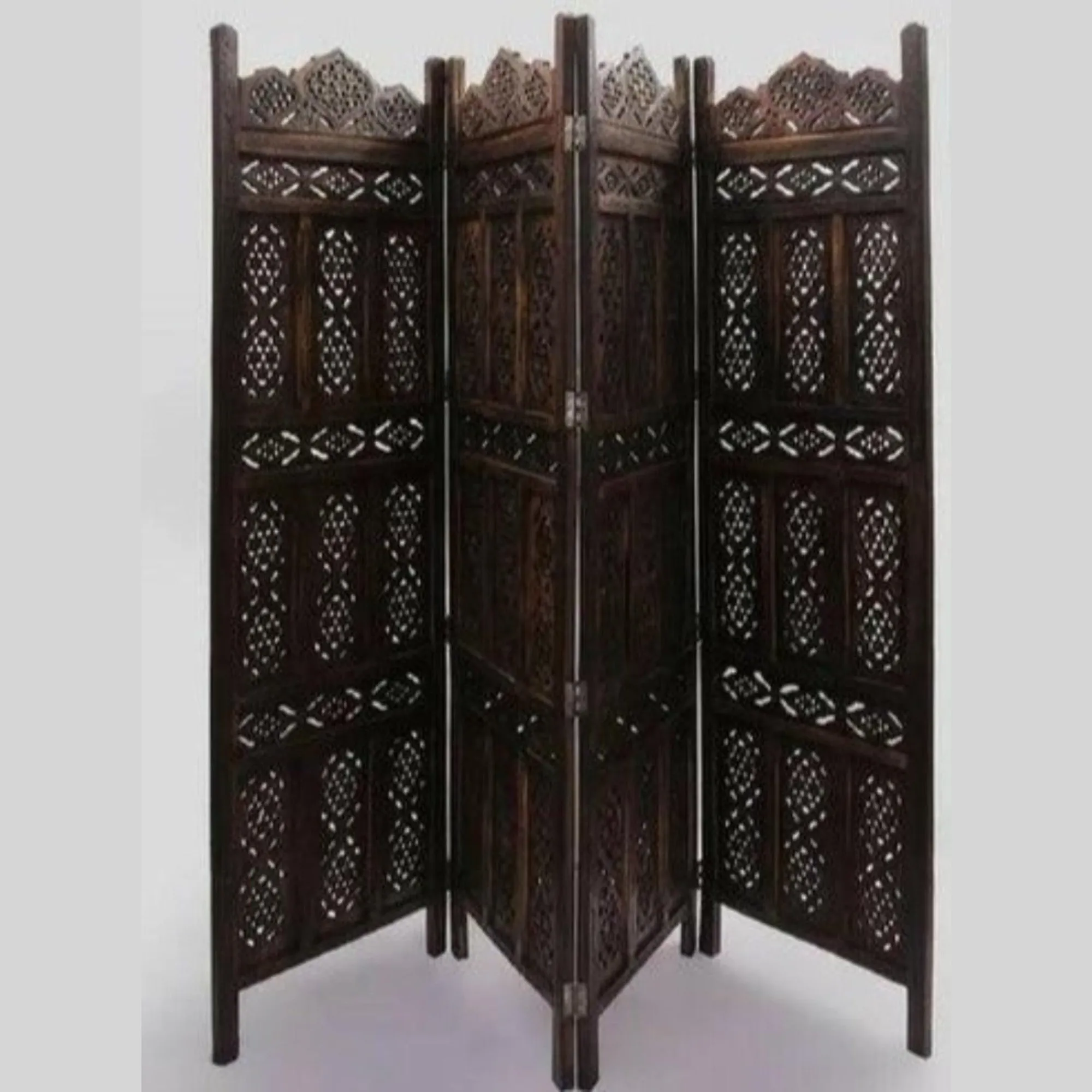 Wooden Twist Mzzzy Partition Screen Room Divider Mango Wood 4 Panels Decorative Folding Privacy Screen for Home and Office