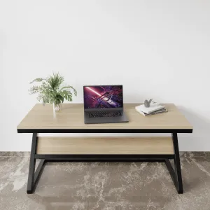 Wooden Twist Z-Shaped Executive Study Desk Table laminated Top with Steel Base